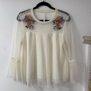 Embroidered Sheer Cream Blouse
